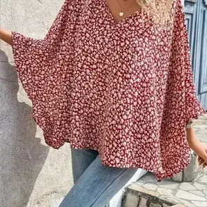 Allover Print V Neck Blouse