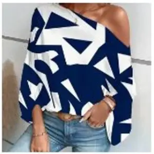 Graphic Print Slant Shoulder Blouse