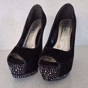 Stunning Black Velvet High Heels with Rhinestone Detailing